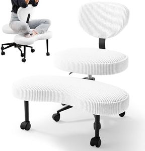 HOMRELEXA Cross Legged Office Chair, 360° Swivel Ergonomic Kneeling Chair, Criss Cross Desk Chair with Ajustable Height, ADHD Meditation Chair, White