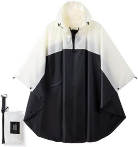 POWINSUN Fashion Hooded Rain Poncho Waterproof Raincoat Jacket with pocket for Women/Men/Adult, Black/White, One Size