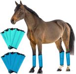 FOXLVDA Horse Fly Boots - Fly Boots for Horses Set of 8, Comfortable Horse Leggings, Mesh Material Design with Metal Support Bars for Reduces Stomping & Leg Fatigue (8, Green-Blue, Large)