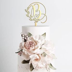 B Letter Monogram Initial Cake Topper,Wedding Gold Cake Decor, Wedding Bridal Party Decoration Favors, Bride Engagement Gift Cake Decorations
