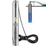 VEVOR Deep Well Submersible Pump, 1HP 115V/60Hz, 37gpm Flow 207ft Head, with 33ft Electric Cord, 4" Stainless Steel Water Pump for Industrial, Irrigation&Home Use, IP68 Waterproof Grade