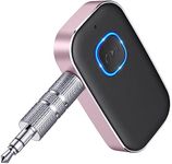 COMSOON Bluetooth AUX Adapter for Car, Noise Reduction Bluetooth Receiver for Music/Hands-Free Calls, Wireless Audio Receiver for Home Stereo/Speaker, 16H Battery Life/Dual Connect (Black+Pink)