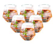 NAVACALA Diamond Whiskey Glasses, Set of 6 Water Juice Tumbler Tilted Scotch Glass 300ml Whisky Glass, Glassware for Bourbon/Rum/Bar Tumbler (6 Rainbow)