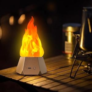 Ollcuz Fake Fire Lamp, USB Rechargeable Flameless Candles with Flickering Flame, 3-Mode LED Flame Light for Outdoor Camping Holiday Halloween Christmas Thanksgiving Table Yard Decorations