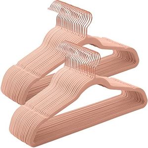 SONGMICS Velvet Hangers, Non-Slip Hanger, Rose Gold Color Swivel Hook, 50-Pack, Pink UCRF026P02