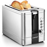 Chefman 2-Slice Pop-Up Stainless Steel Toaster w/ 7 Shade Settings, Extra Wide Slots for Toasting Bagels, Defrost/Reheat/Cancel Functions, Removable Crumb Tray, 850W, 120V, Silver