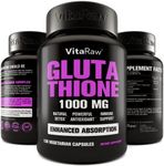 1000mg Glutathione for Immune Support - 100mg Absorption Complex - Reduced Glutathione Supplement w/Alpha Lipoic Acid - Brain Booster, Glowing Skin - Pure L Glutathione - Organic Immunity