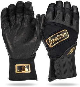 Franklin Sports MLB Batting Gloves - Infinite Powerstrap Baseball + Softball Batting Gloves -Durable Full Wrap Cage Practice Gloves - Reinforced Wrist + Heavy Duty Leather - Adult Small - Black + Gold