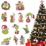 24Pcs Christmas Tree Ornaments, Christmas Grinch Wooden Hanging Ornaments, Christmas Tree Decorations, Grinchs Wooden Tree Decor for Indoors Craft Home Decor Party Supplies Christmas Tree