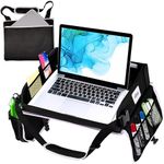 Cerizona - Portable Lap Desk, Adult & Kids Travel Tray, Multi-Pocket Car Seat Tray, Waterproof and Compact Car Seat Travel Tray, Folds Into an Elegant Tote, 13 x 16 inches, Black