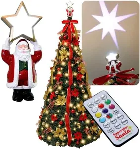 Superstar Santa Pop-Up Christmas Tree, 7FT, Pre-Lit w/ 200 LED Lights, AS SEEN ON TV, Santa Projects North Star, Opens Instantly, Fully Decorated, 7 Colors, 32 Modes w/Remote, Stores Flat