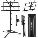 CAHAYA Folding Sheet Music Stand & Desktop Book Stand Higher Version Lightweight Portable Adjustable with Carrying Bag, Metal Music Stand with Music Sheet Clip Holder CY0305