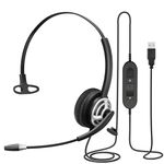 MAIRDI USB Headset with Microphone for PC, Computer Headset with Mic Noise Canceling for Laptop Teams Zoom Office Call Center Voip Telephone Calls, Dictation Headset for Dragon Naturelly Speaking