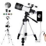 BEBANG Telescope for Kids Adults Beginners, 70mm Professional Astronomy Refractor Telescope with Adjustable Tripod, Telescope Gift for Kids Stargazing Moon Planet White