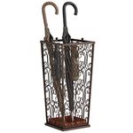 AcornFort U-01 LARGE SIZE Bronze Metal Classical Walking Stick Holder Umbrella Stand Home Office Hallway Storage With 4 Top Knob Hooks and One Bottom Rainwater Leaking Tray 56 * 25 * 25 CM