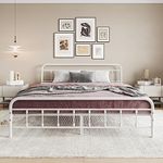 Elegant Home Products King Size Bed Frame with Headboard, Platform Bed Frame King with Storage Under Bed, No Box Spring Needed, Heavy Duty Steel Slat Support, King Bed Frame,Easy Assembly,White