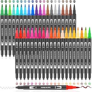Juego de Rotulador 40 Colores Rotuladores Lettering Profesionales Doble Punta Pincel para Niños con Fino (0,4mm) y Grueso (1-2mm) Brush Pen Para Caligrafía Dibujo Coloreado Mandalas Marcadores
