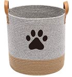 Xbopetda Round Cotton Rope Storage Basket, Dog Toys Storage Bins with Leather Handle, Laundry Basket Toy Storage Organizer (Grey/Khaki