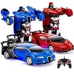 Best Choice Products Set of 2 1/18 Scale Interactive RC Remote Control Transforming Drifting Robot Sports Car Action Figure Toys w/ 1 Button Transformation, Light and Sounds