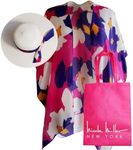 Nicole Miller Straw Sun Hats Kimono Beach Cover Ups for Women and Travel Tote Matching for Packable Foldable, Pink