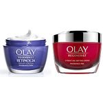 Olay Regenerist Retinol24 Night Face Cream Moisturiser With Retinol and Vitamin B3 50 ml, Fragrance & Regenerist 3 Point Face Cream with Hyaluronic Acid, Fragrance Free, 50 ml