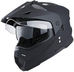 1Storm Dual Sport Motorcycle Motocross Off Road Full Face Helmet Dual Visor Matt Black, Size L