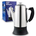 APOXCON 12 Cup Electric Coffee Percolator with ETL Approval Stainless Steel Coffee Maker with Heat Resistant Glass Knob Classic Look Cord-Less Server Coffee Pot