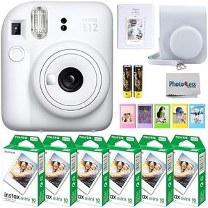 Fujifilm Instax Mini 12 Instant Camera Bundle with Fujifilm Instax Mini Instant Film Value Pack (60 Sheets) with Accessories Including Protective Case, Strap, Photo Album (Clay White)