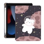 Cute Kawaii Bear for iPad Air 11 Inch Case M2 2024 (6th Generation) with Pencil Holder, Auto Sleep/Wake, Black Leather Soft TPU Back Cover