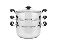 Concord Cookware Stainless Steel 3 Tier Steamer Steaming Pot Cookware (Silver, 24 cm) - Induction Compatible