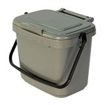 Silver Grey Kitchen Compost Caddy (5L - Small) - for Food Waste Recycling (5 Litre) - 5L Plastic Composting Bin