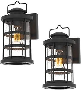 Inlight 12 1/2‘’ High Black Finish and Seeded Glass Outdoor Craftsman Lantern (Set of 2), Bulb Not Included, IN-0604-1-BK