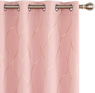 Deconovo Grommet Blackout Curtains, Noise Reducing Gold Foil Wave Print Curtain, 52W x 72L Inch, Coral Pink, Set of 2 Panels, Room Darkening Thermal Insulated Drapes for Living Room