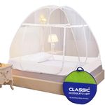 Classic Mosquito Net for Double Bed | King Size Foldable Premium Machardani | Extra Mosquito Protection | Polyester 30GSM Strong Net | PVC Coated Corrosion Resistant Steel Wire - White