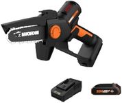 Worx 20V Cordless 5" Pruning Saw, Brushless Mini Chainsaw Cordless, Lightweight 33 ft/s Tool-Less Chain Replacement WG325 – Battery & Charger Included