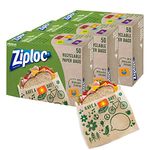 Ziploc Paper Sandwich and Snack Bags, Recyclable & Sealable with Fun Designs, 150 Total Bags