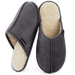 EverFoams Men's Suede Memory Foam House Indoor Slippers with Sherpa Lining (11-12 US M, Dark Gray)