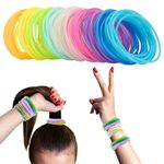 KAZIPA Wrist Band Luminous Hair Tie,Silicone Jelly Bracelets, Glow Retro Rock Disco 80s Rave Bracelets Bands,Ponytail Holders for Adults, Women (10 Colors)