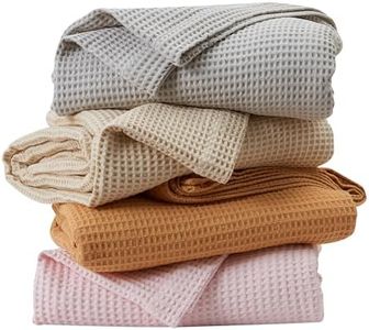 100% Cotton Blanket for Full Queen Size Bed - Pink Waffle Weave Lightweight Summer Bed Blanket - 90x90in Prewashed Breathable, Woven, Layering Blanket (Full/Queen, Blush)