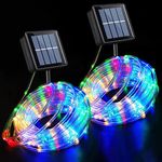 QITONG 2 Pack Multicolor Solar Christmas Lights, Each 33ft 100 LED Solar Rope Lights Outdoor Waterproof, 8 Modes Fairy Tube String Lights