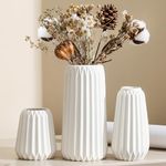 Sawoake White Ceramic Vase Set of 3 - Modern Minimalist Bohemian Home Decor Vase - Farmhouse Rustic Mantel and Shelf Decor - Spacious Vase for Living Room - Entryway Countertop Accents