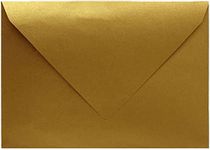 Darling Souvenir A7 Metallic-Gold Invitation Envelopes (5 1/4 x 7 1/4) Euro V-Flap 80 LBS Ideal for Weddings, Birthday, Invitations, Baby Shower,Greeting Cards -Packs & Colors Available