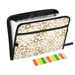 VIGTRO 13 Pocket Expanding File Folder Glitter Golden Printed Accordion File Organizer with Zipper & Labels,Leopard Skin Letter A4 Paper Document for Office Classroom