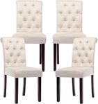 DM Furniture Tufted Dining Chairs Velvet Upholstered Dining Room Chairs Modern Wood Dining Table Side Chairs for Home Kitchen Dinning Room, Set of 4 (Ivory)