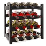 SMIBUY Bamboo Wine Rack, 16 Bottles Display Holder, 4-Tier Free Standing Storage Shelves for Kitchen, Pantry, Cellar, Bar (Black)