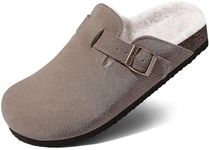KIDMI Women's Fur Lined Suede Clogs Fuzzy Cork Footbed Mules Slip On Winter Potato Shoes, Mocha 36 (Size 5.5-6)