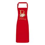 Personalised Floral Gold Initial and Name Apron with Adjustable Neck Strap - Full Colour Print (Red)