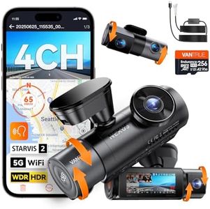 N5S 4 Channel 360 Degree 2.7K Dash Cam, 4CH STARVIS 2 Night Vision, 2.7K+1080P*2+1440P Front Rear Inside Dashcam, 24/7 Buffered Parking Mode, WiFi, Voice Control, Dual GPS & Hardwire Kit & 256GB Card