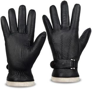 Harssidanzar Guantes de cuero para hombres,guantes de conducción de pantalla táctil con revestimiento de Cachemira térmica en cuero KM051EU,Negro,S