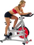 Sunny Health & Fitness Exercise Cycle Bike Pro Indoor Stationary Bike with 18 KG (40 LBS) Flywheel Chain Drive Dual-Felt Resistance and Emergency Stop Brake for Home Gym - SF-B901